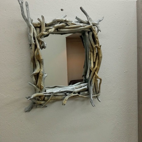 Mirror with driftwood frame new, 35x35 cm