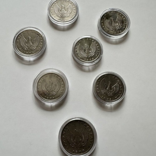 Set of 7 used 5 and 10 drachma coins 1973 with Pegasus