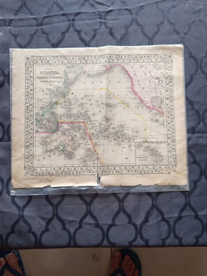 Χάρτης της Ωκεανίας 1890 μεταχειρισμένος, επιχρωματισμένος στο χέρι από Samuel Augustus Mitchell