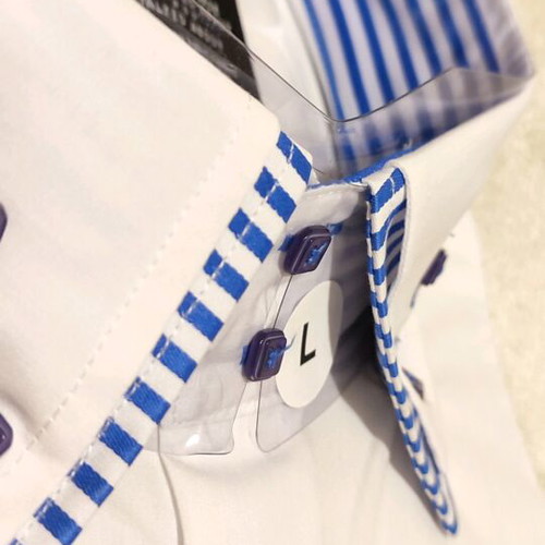 Berto Lucci shirt new white with blue stripes, slim fit, size Large