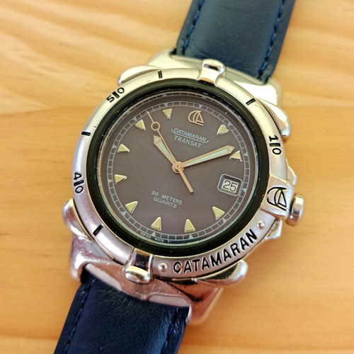Catamaran Transat 8005/S men's vintage quartz watch like new, blue dial