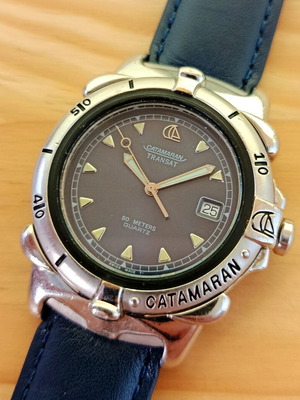 Catamaran Transat 8005/S men's vintage quartz watch like new, blue dial