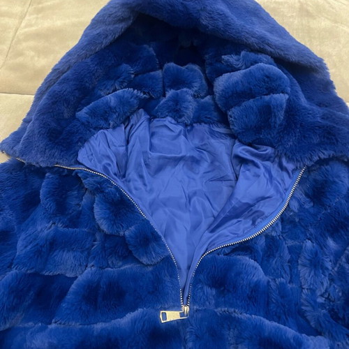 Blue electric fur very soft fluffy new with hood