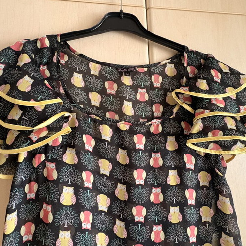 Mini Black Dress with Owls like new, transparent, volan sleeves, size S