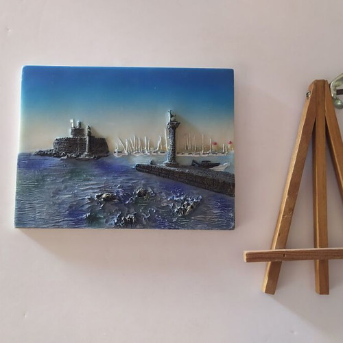 Rhodes souvenir ceramic relief with stand