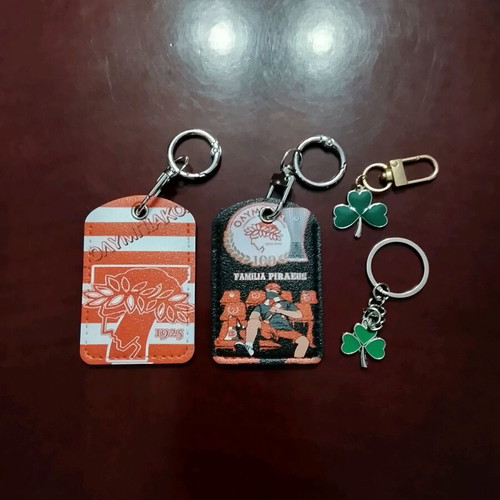 Football keychains new, 2 leather Olympiakos and 2 metal Trifylli