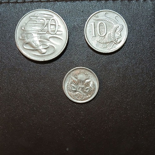 Set of three Australian coins 5, 10 and 20 pence 1988/1990/1996