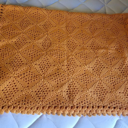Knitted blanket used, handmade, orange 1.40x2.10 m