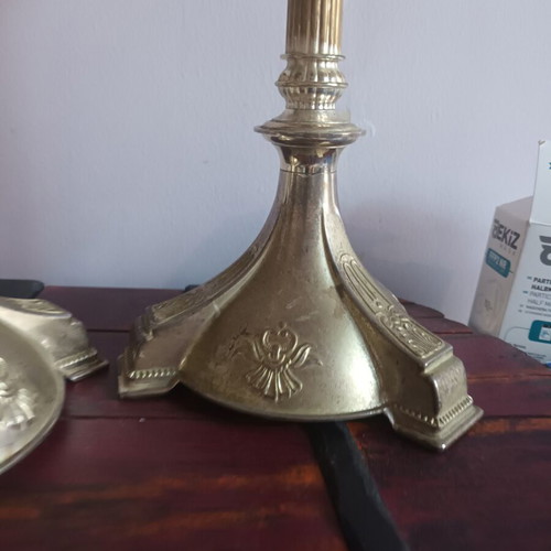 Antique candlesticks used, set of 2, 33 cm height