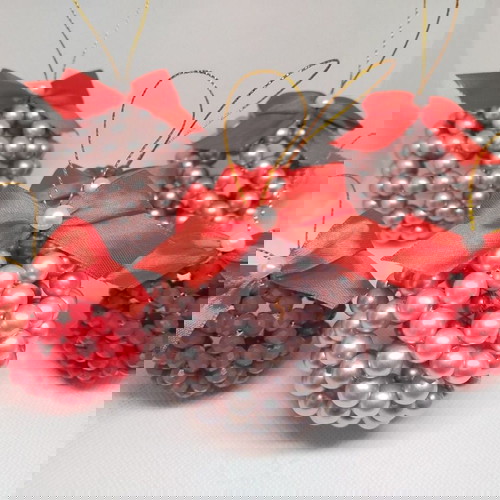 Луксозен ръчно изработен сет коледни топки за елха от перли и кристали