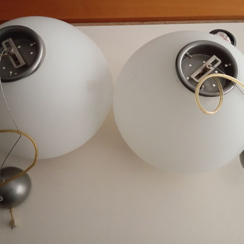 2 Pendant Single-Light Lamps Made of Blown Opaline Glass Amu Moser like new
