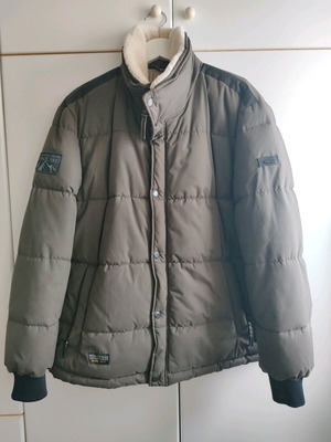 Camel Active men's quilted puffer jacket with synthetic shearling collar khaki like new