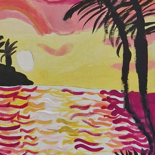 Sunset children's painting new with pink and yellow shades