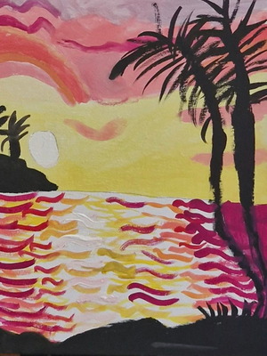 Sunset children's painting new with pink and yellow shades