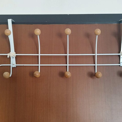 Metal coat rack used white with wooden ends and 10 hooks