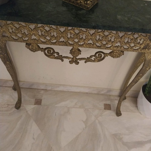 Vintage brass gilt entryway furniture with marble top used