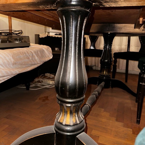 Solid wood carved dining table with 6 chairs, vintage
