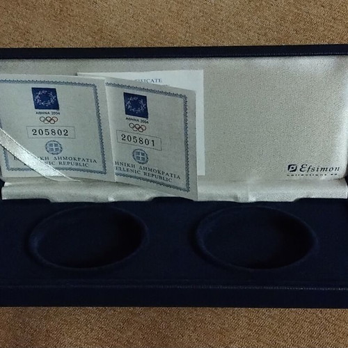 Double silver 10 euro coin case 2004 Olympic Games with certificates