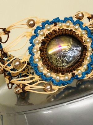 Yanoshka bracelet with artificial macrame new, blue and beige