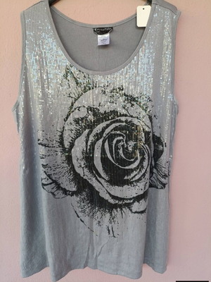 Evolution XXL plus size top with sequins, new, black and grey