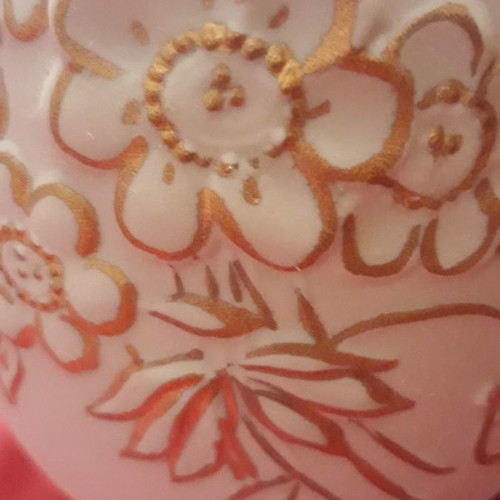 Limoges porcelain vase used, white matte with embossed gold flowers