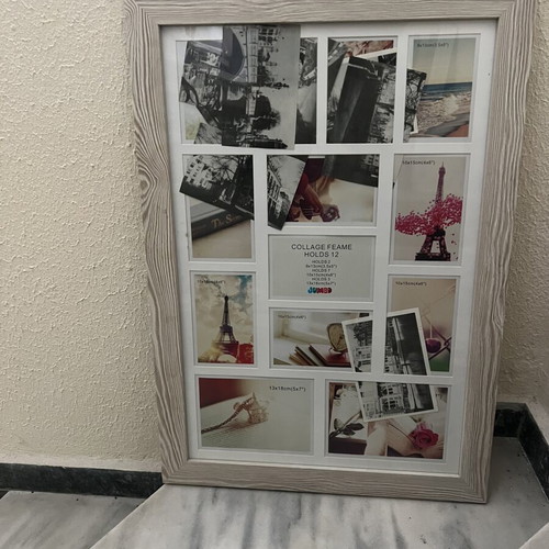 Wooden collage photo frame like new, holds 12 photos