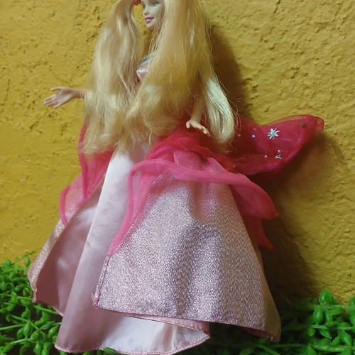 Barbie doll dress used, reversible pink tulle with stars