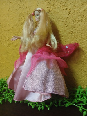 Barbie doll dress used, reversible pink tulle with stars