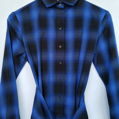 Maje blurred plaid shirt dress like new, size 1, blue black