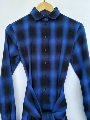 Maje blurred plaid shirt dress like new, size 1, blue black