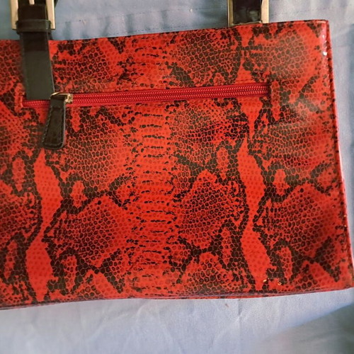 Vintage vinyl shoulder bag with red Python print, like new