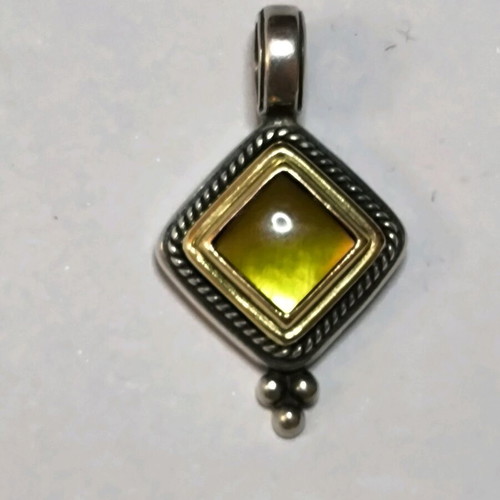 925/585 Silver-Gold Pendant with Semi-Precious Stone New
