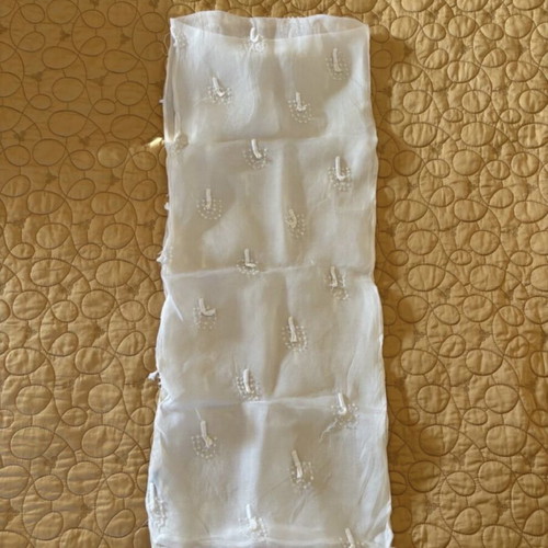 White airy scarf shawl like new, 100% silk with embroidered patterns