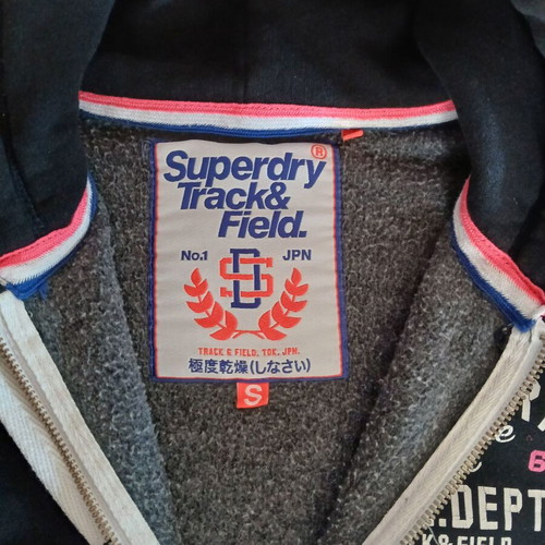 Superdry hoodie jacket used, slim fit, size XS/S, blue and pink