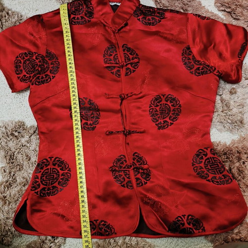 Chinese satin cheongsam blouse red like new, size S/M