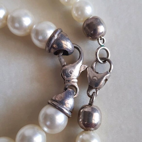 Pearl necklace and bracelet set silver 925 and 18K gold used