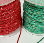 Cord for handmade crafts, 2 spools red and green with gold thread