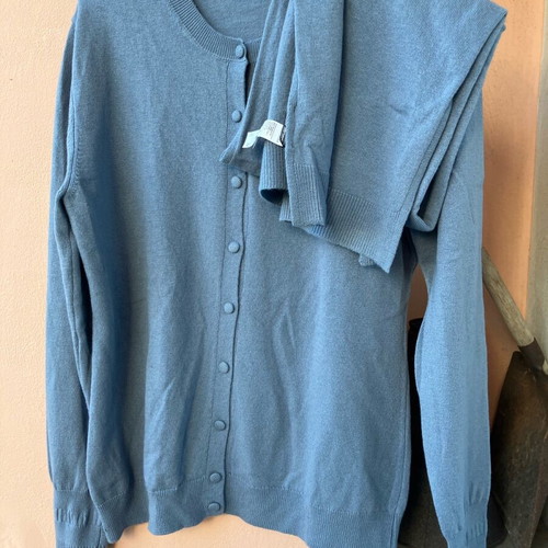 Sisley cardigan with scarf, wool, size L, like new, blue