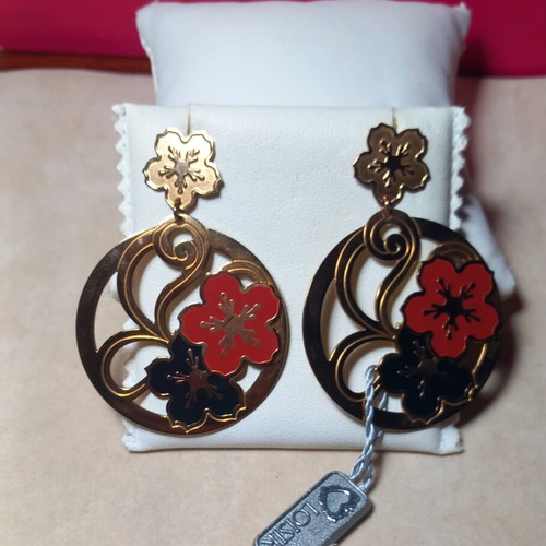 Loisir earrings new, stainless steel and enamel, black and red