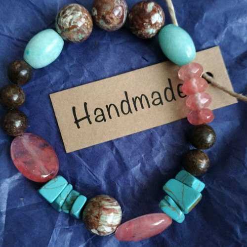 Handmade bracelet from 100% natural materials with iolite, cherry crystal, jasper, amazonite new