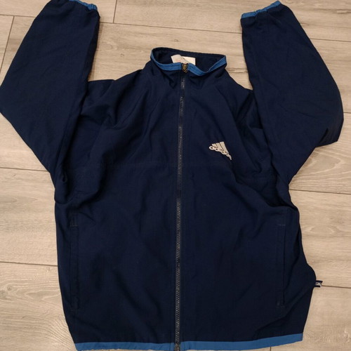 Adidas vintage jacket navy blue with white stripes, used