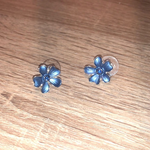 Flower earrings new, blue and silver