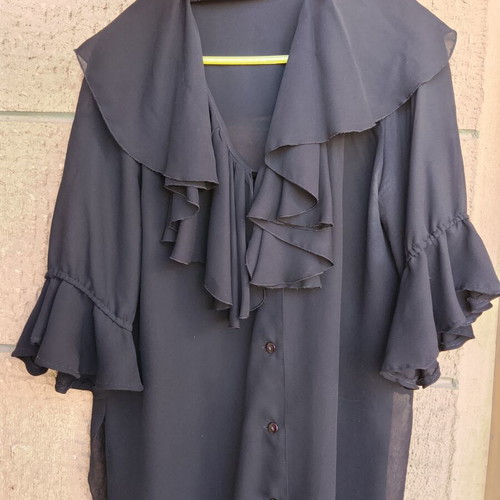 ZIC ZAC vintage black sheer shirt with ruffles