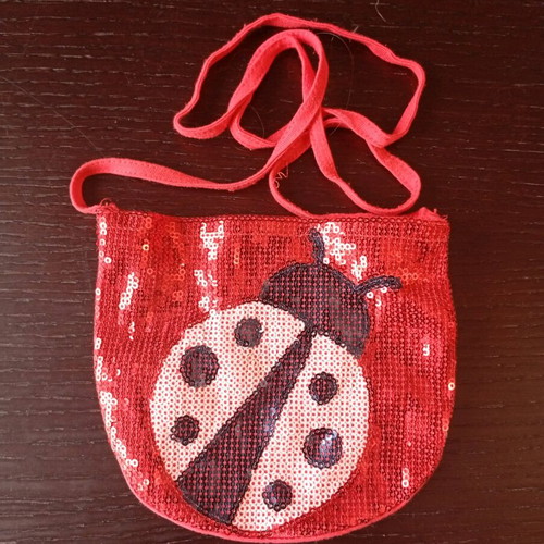 Children's crossbody bag used with ladybug sequin design red