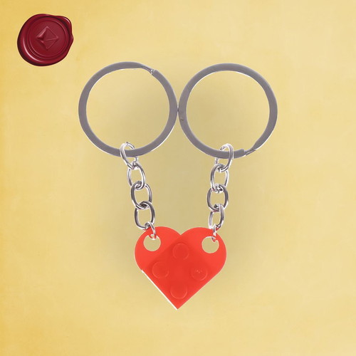 Double Lego Heart Keychain new, red and silver