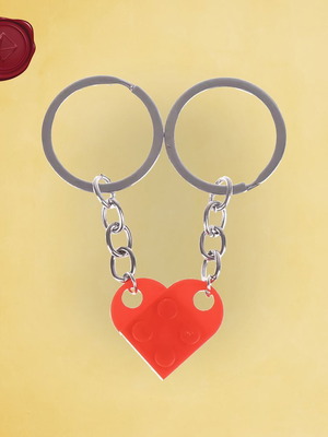Double Lego Heart Keychain new, red and silver