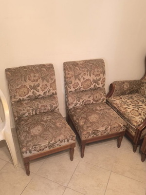 Velvet sofa set with 4 armchairs and 3 tables, carved beech wood