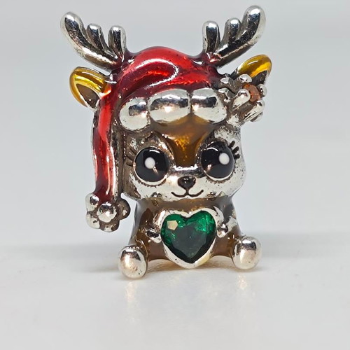 Christmas Charm Reindeer with Green Heart like new