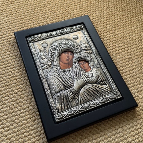 Silver icon of Virgin Mary with Jesus new, 950 silver