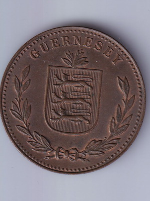 Guernsey 8 Doubles 1914 coin used with nice details